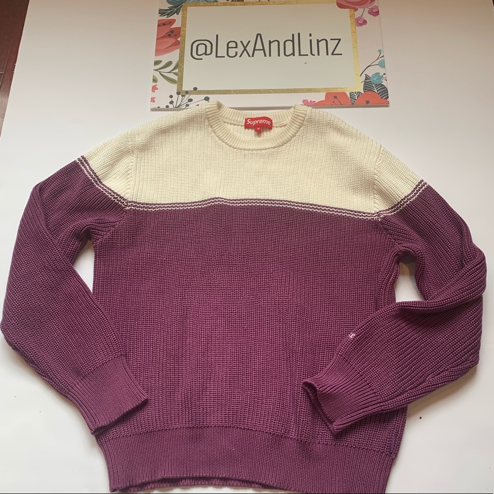 SUPREME sweater in cream and purple